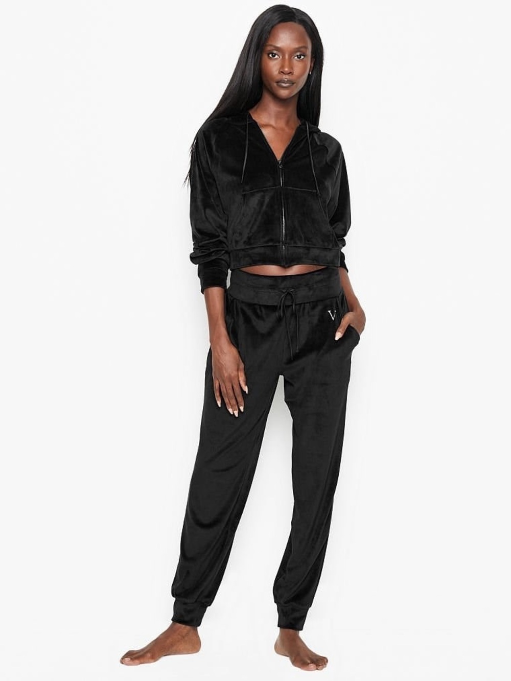 Victoria's Secret Black Velour‎ Jogger Pants Women's Y2K Girlhoodcore